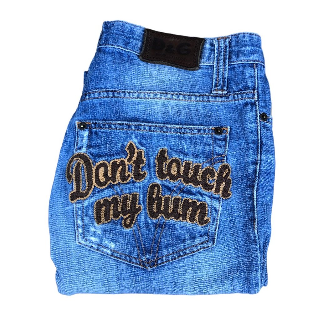 RARE Embroidered Dolce & Gabbana 'Dont Touch My Bum' Jeans Size 31 Blue